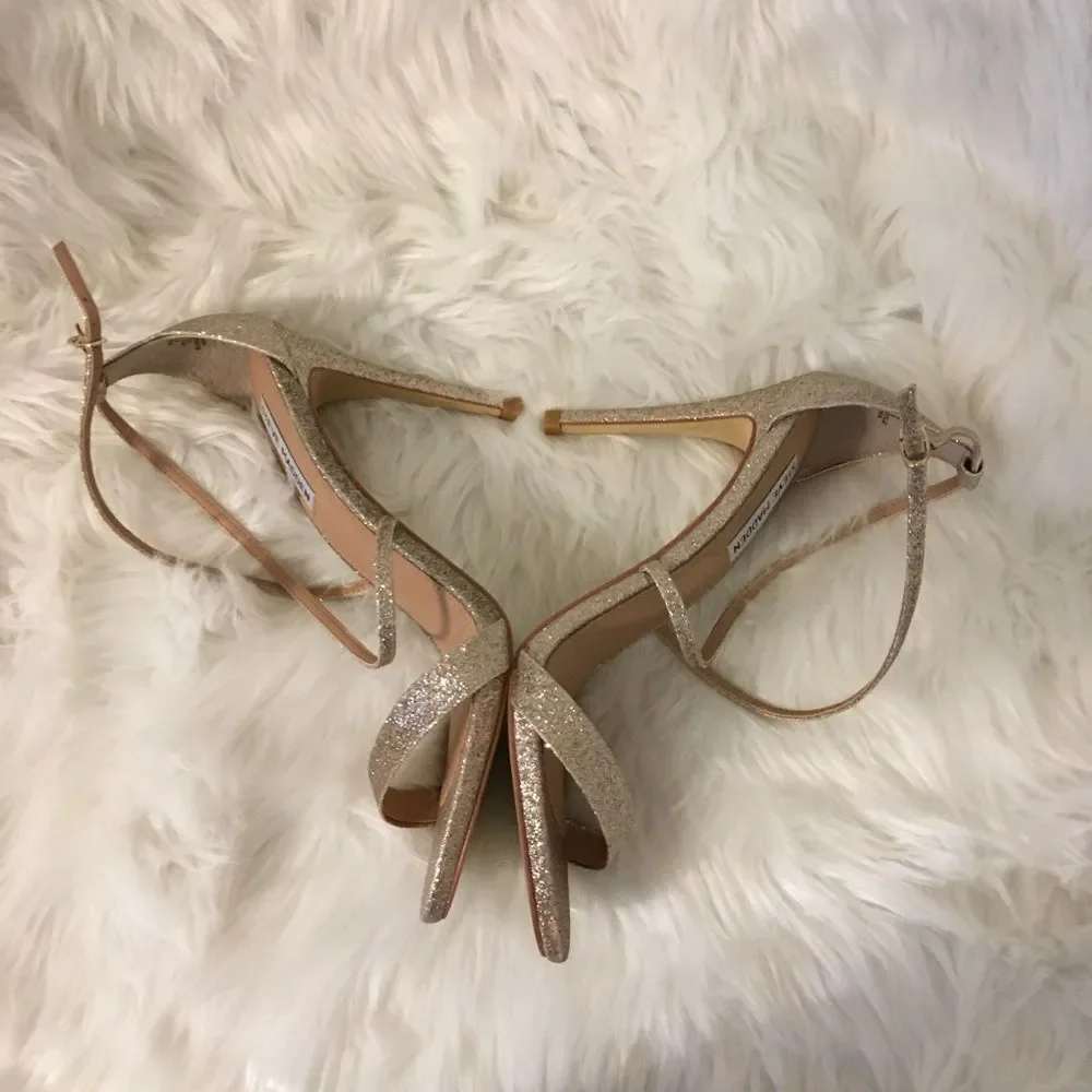 Steve Madden Women's Gold Glitter Feliz Strappy Open Toe Heeled SandalsSize 9.5M